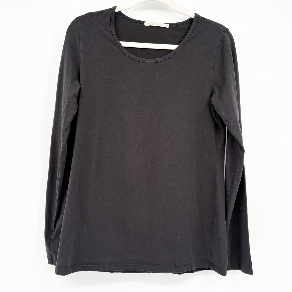 Peruvian Connection Womens Black Pima Cotton Stretch Minimalist Basic Tee Size L